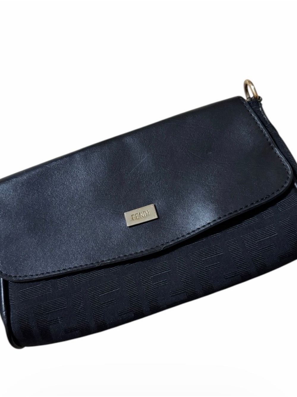 Fendi Black Leather Flap and FF Jacquard Wristlet